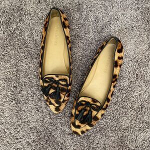TALBOTS Leopard LepardCalf Hair Leather Tassel Driving Flats Size 6.5